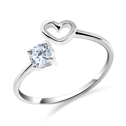 Heart and Round CZ Silver Ring NSR-505